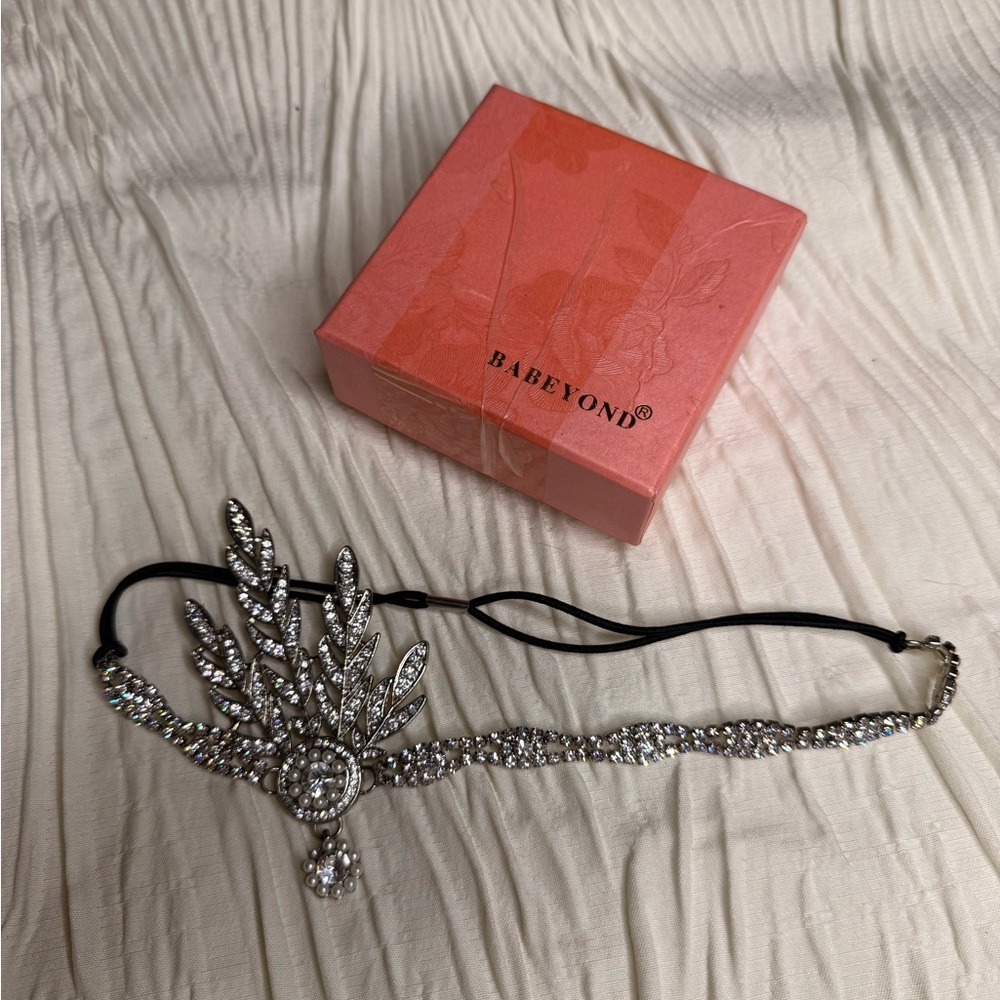Babeyond Silver Crystal Bridal Gatsby Headpiece - Rhinestone Leaf Design
